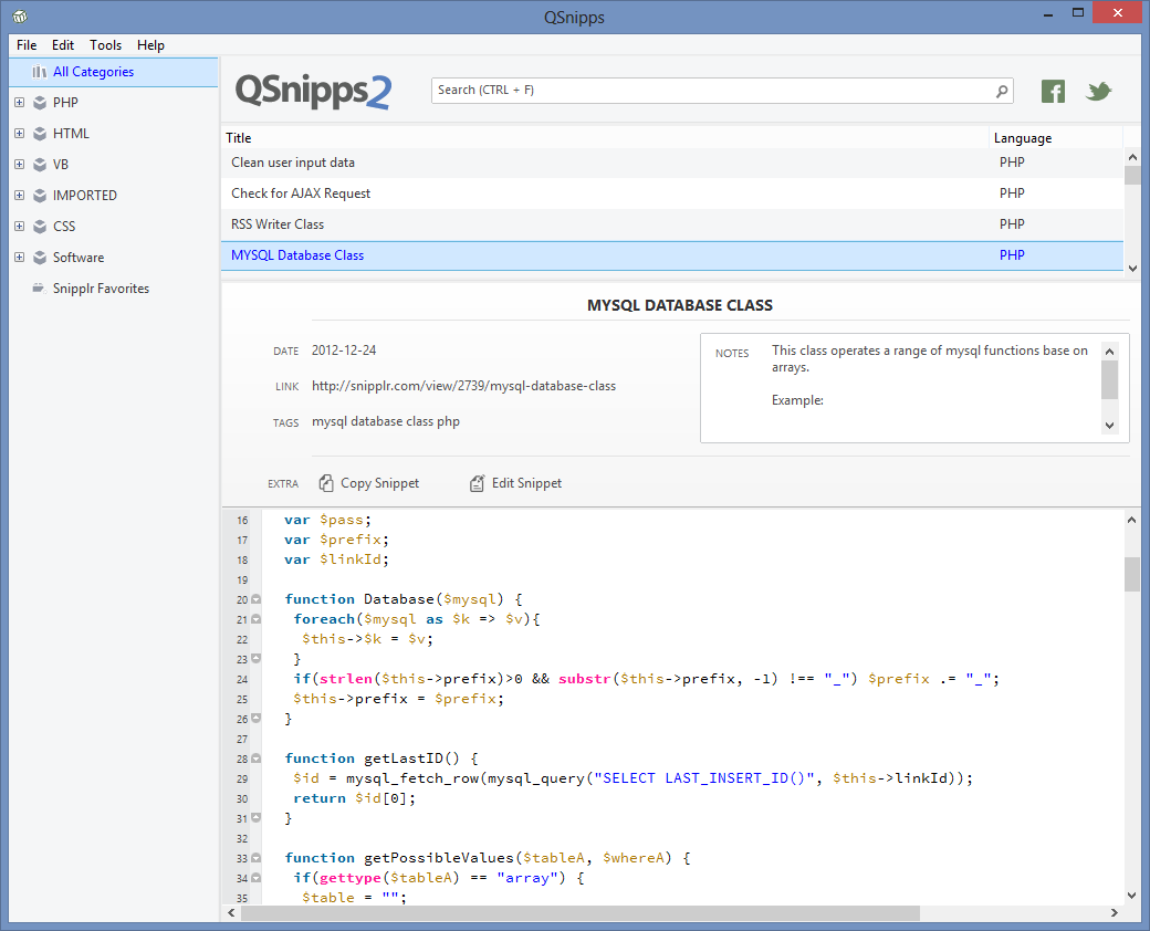 QSnipps - The best code snippet manager